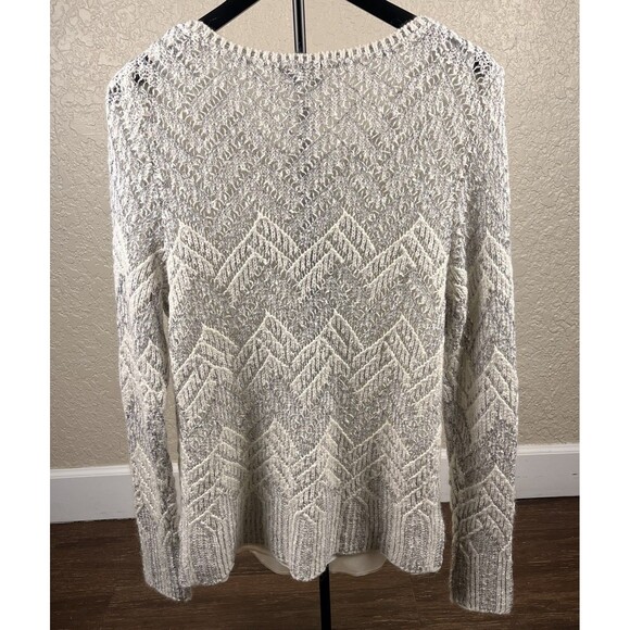 Lucky Brand Sweater Womens Medium Ivory Gray Chevron Stripe Boho Aztec Pullover - Picture 3 of 8